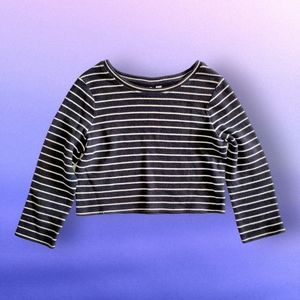 BDG Crop Top, Black With White Stripes, Long Sleeves, Size S